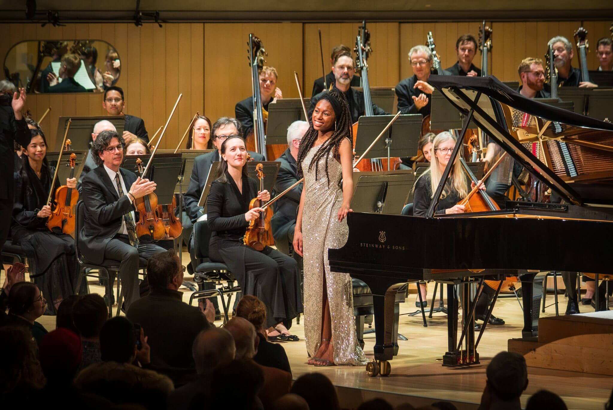 Pianist Isata Kanneh-Mason takes a bow after performing with the Toronto Symphony Orchestra under conductor Ryan Bancroft (Photo: Allan Cabral)