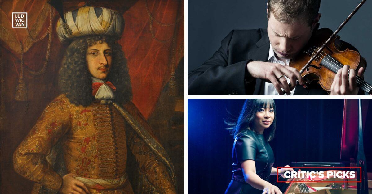 L-R (clockwise): Portrait of Dmitrie Cantemir attributed to Jean Baptiste Vanmour (1671–1737/Public domain); Violinist Jonathan Crow (Photo courtesy of Toronto Summer Music); pianist Jacqueline Leung (Photo: Shayne Gray)