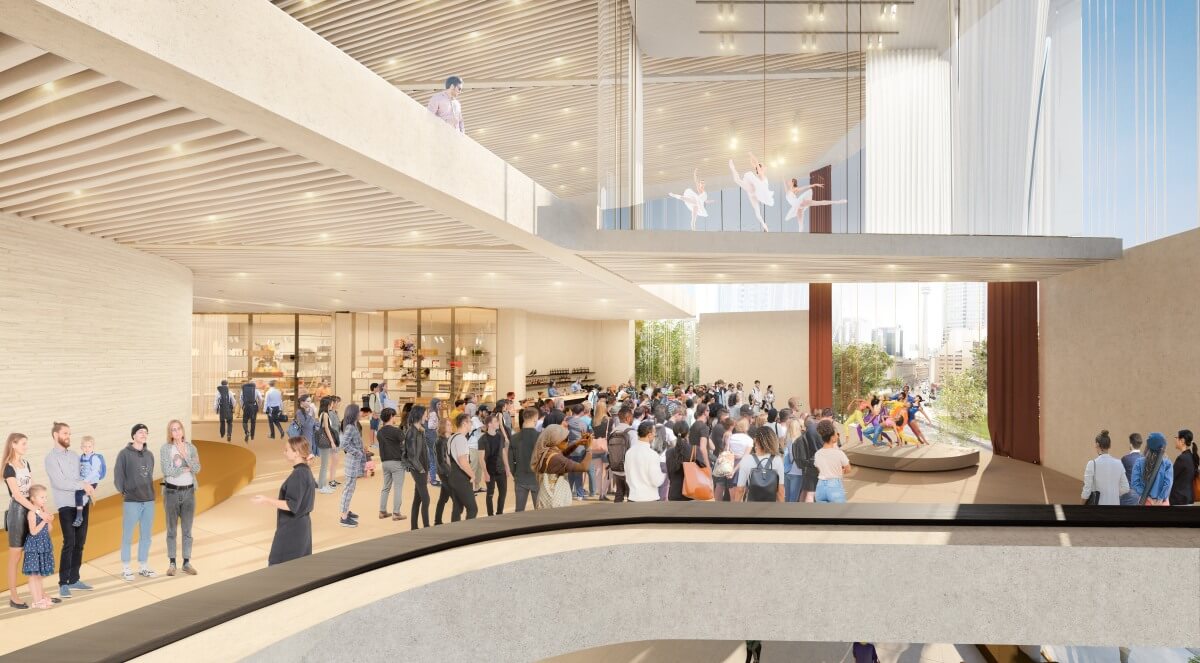 Rendering of the St. Lawrence Centre for the Arts, Hive Space (public use space) (Image courtesy of Hariri Pontarini Architects)