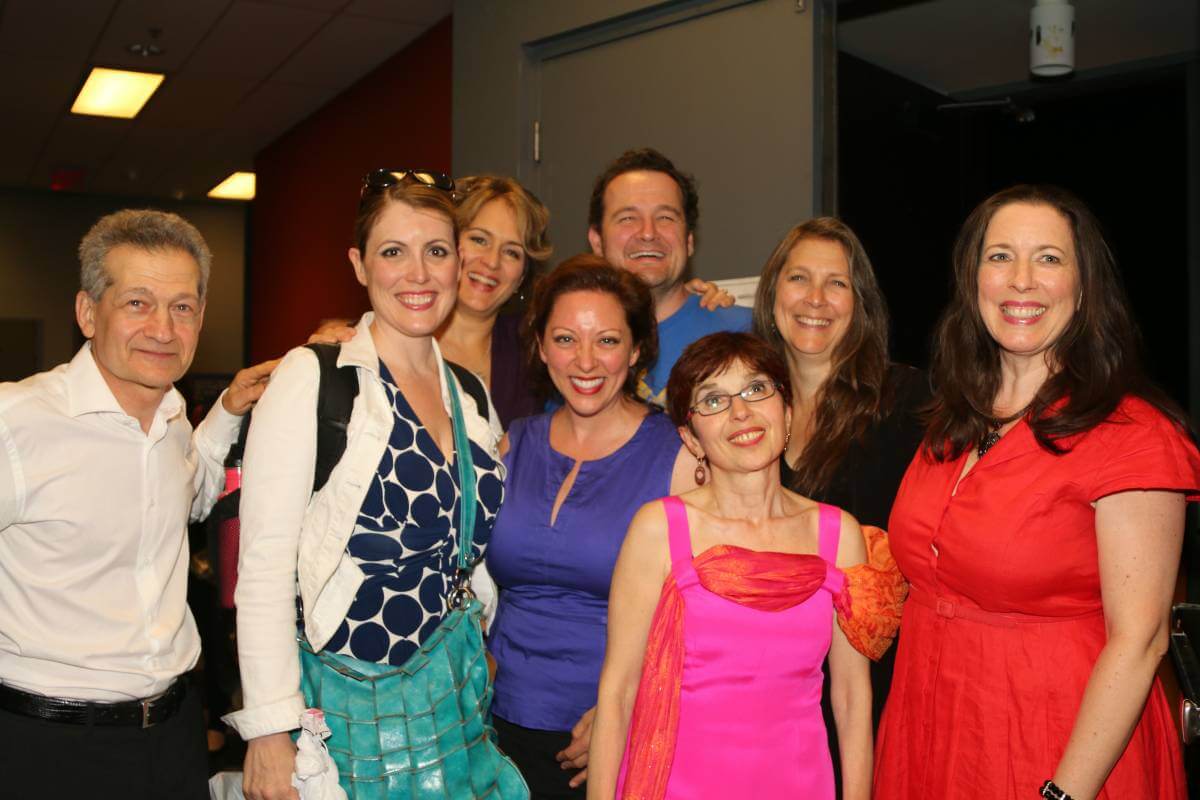 Off Centre Music Salon Founders aAnd Co-Artistic Directors Boris Zarankin & Inna Perkis and a happy crowd from a previous concert (Photo courtesy of Off Centre Music Salon)