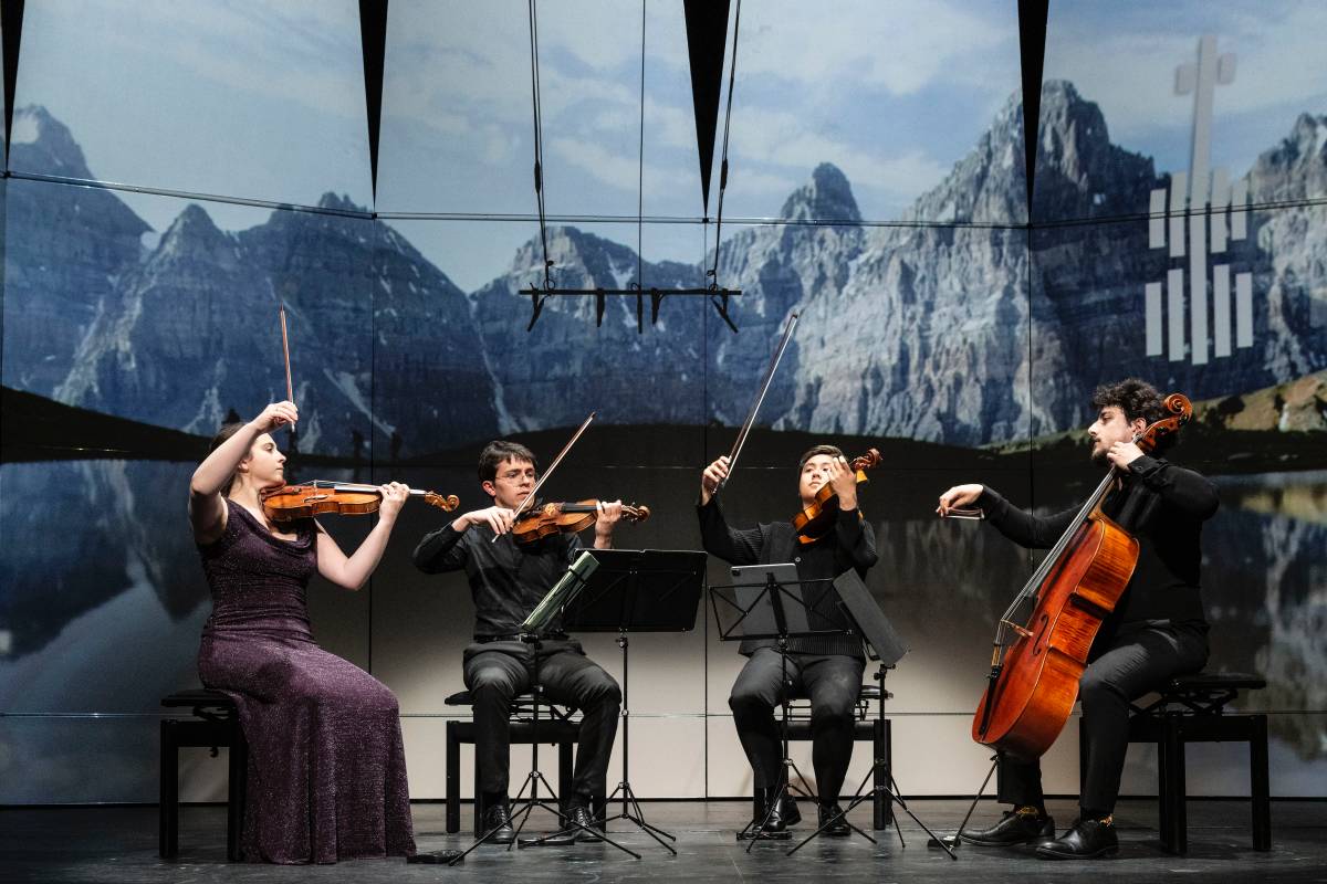 Banff International String Quartet Competition 2025 – August 24, 2025 Quartet Full Dress Soundcheck Photo Credit: The Viatore Quartet (Photo: Rita Taylor, courtesy of Banff Centre for Arts and Creativity)