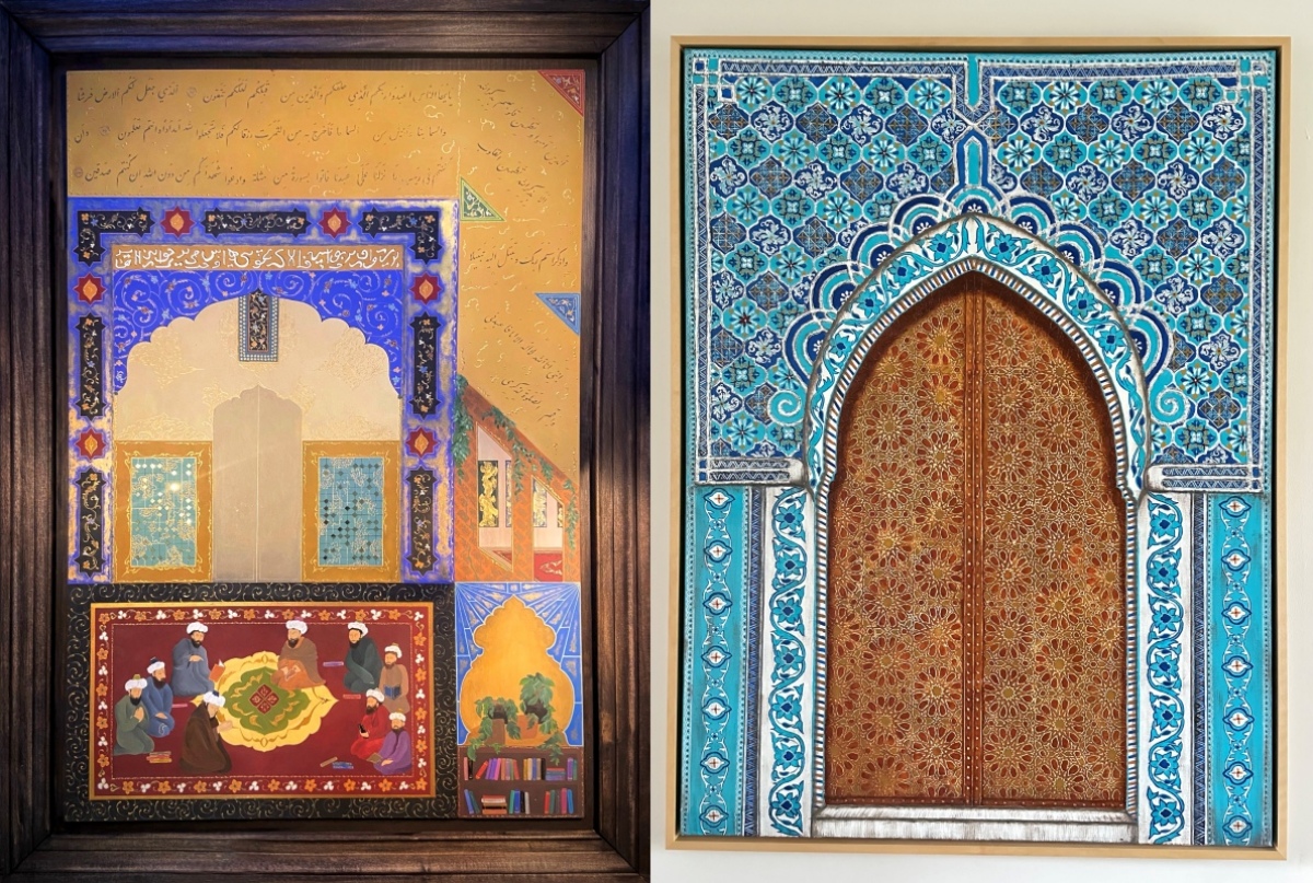 L: Al-Ma'būd by artist Kulsoom Raza; R: Portal by artist Shazia Naseem (Photo courtesy of the artists)