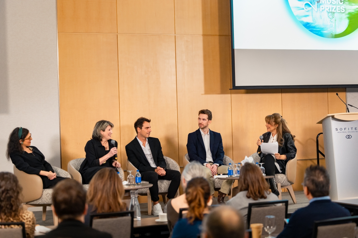 The four Laureates at the AMP Announcement (L-R): Dalit Hadass Warshaw, Hana Ajiashvili, Adrian Mocanu,Nicholas Denton Protsack (Photo: Danylo Bobyk Photography & Video)