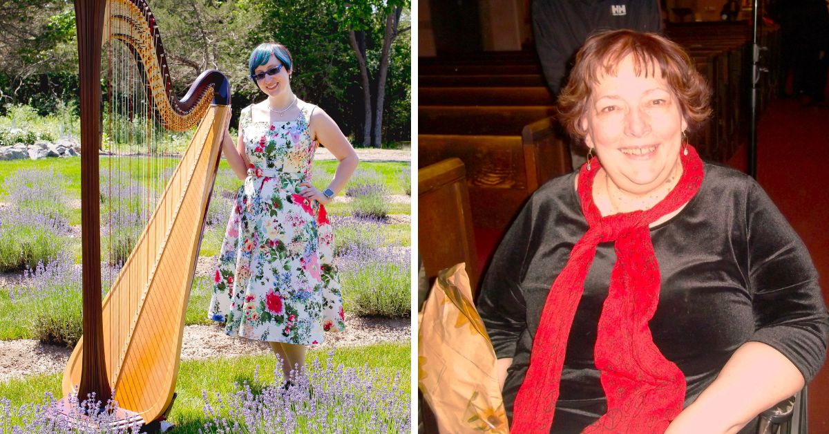 L: Harpist Liane James (Photo: Kaley Noel Photography); R: Upper Canada Choristers & Cantemos Artistic Director Laurie Evans Fraser (Photo: Linda Litwack)