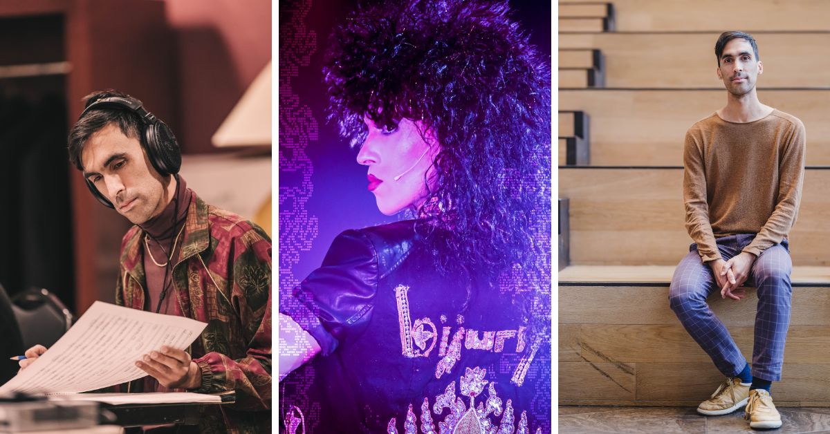 L&R: Gabriel Dharmoo (Photo: Curtis Perry); Centre: Gabriel Dharmoo as Bijuriya (Photo: Jonathan Goulet, design by Fran Chudnoff)