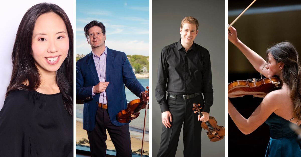 L-R: Pianist Angela Park (Photo courtesy of the artist); Violist Barry Schiffman (Photo courtesy of the artist); Violinist Jonathan Crow (Photo: Sian Richards); Violinist Eden Silverberg (Photo courtesy of the artist)
