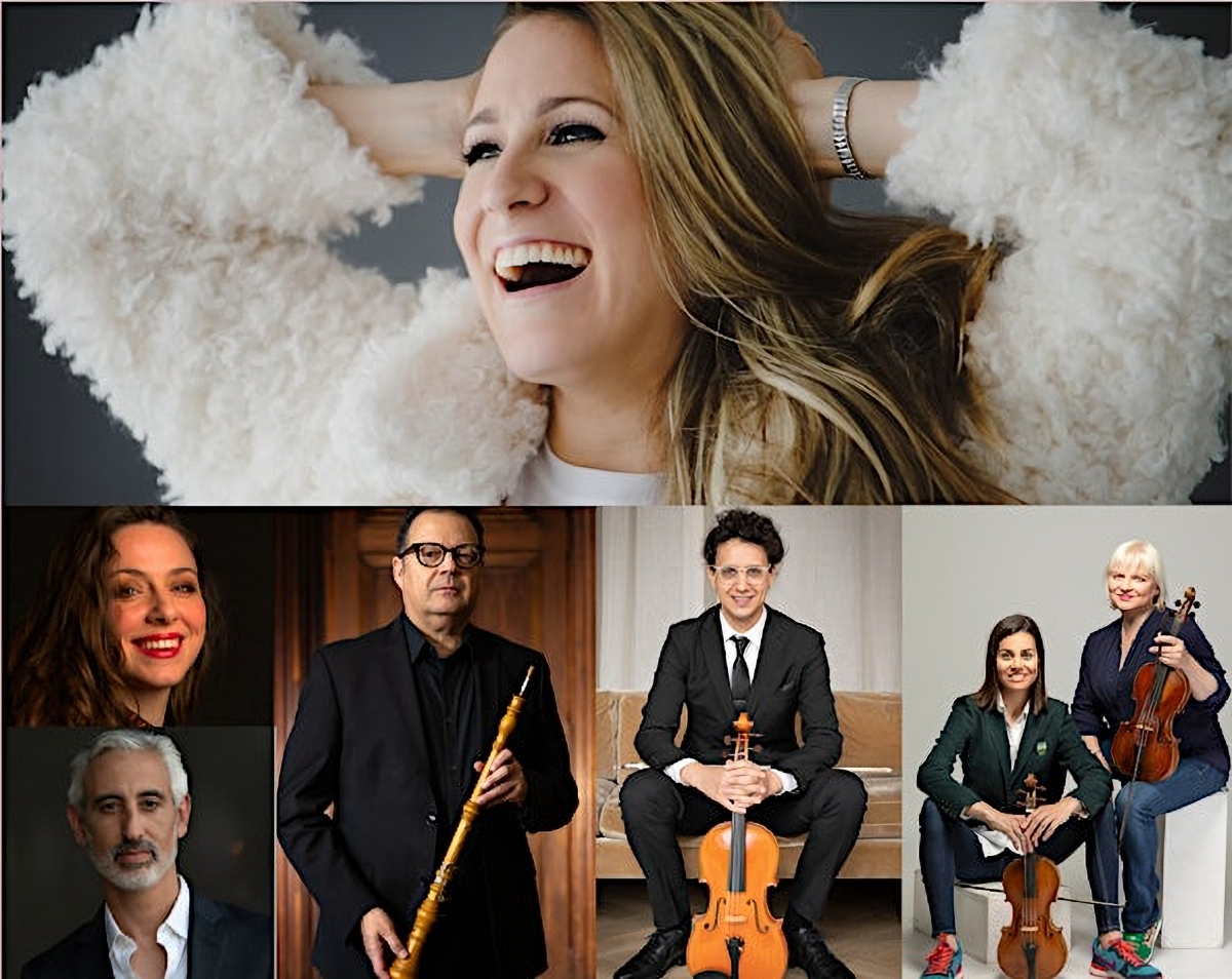 The artists of Harmony is in Our Hands concert on December 6: (top) Soprano Hélène Brunet; bottom (L-R): Mélisande Corriveau & Avi Stein; Marco Cera; Matt Antal; Cristina Prats-Costa & Julia Wedman (Photos courtesy of the artists)