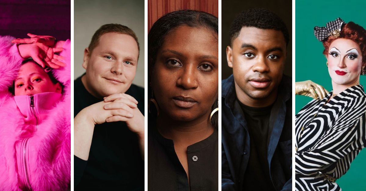 L-R: Tiny Bear Jaws Artistic Director Elena Eli Belyea; multidisciplinary artist Eric Miracle; writer, researcher, and editor Nehal El-Hadi; playwright, director, and magic designer Michael Kras; award-winning drag performance and theatre artist Pearle Harbour (Photos courtesy of the artists)