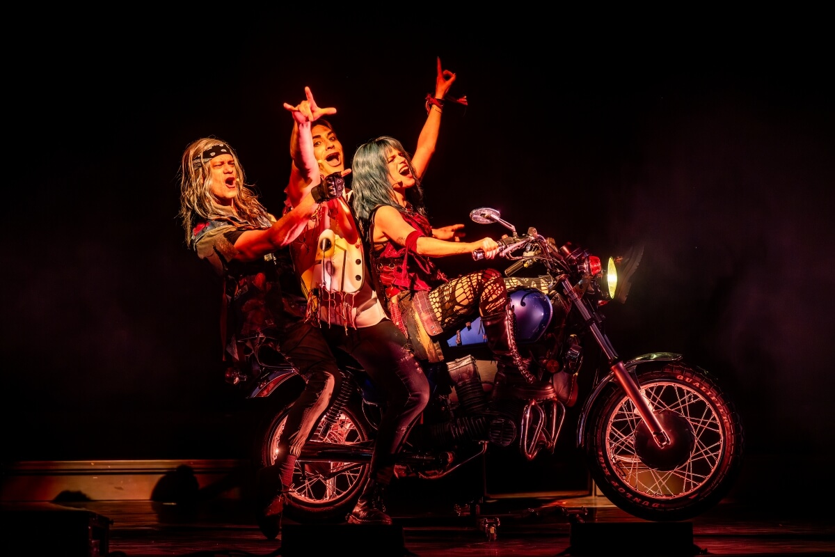 Peter Deiwick, Callum Lurie and Paige Foskett in the musical We Will Rock You (Photo: Dahlia Katz)