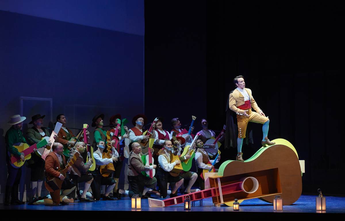 Santiago Ballerini as Count Almaviva (right) in the Canadian Opera Company’s production of The Barber of Seville, 2020 (Photo: Michael Cooper)