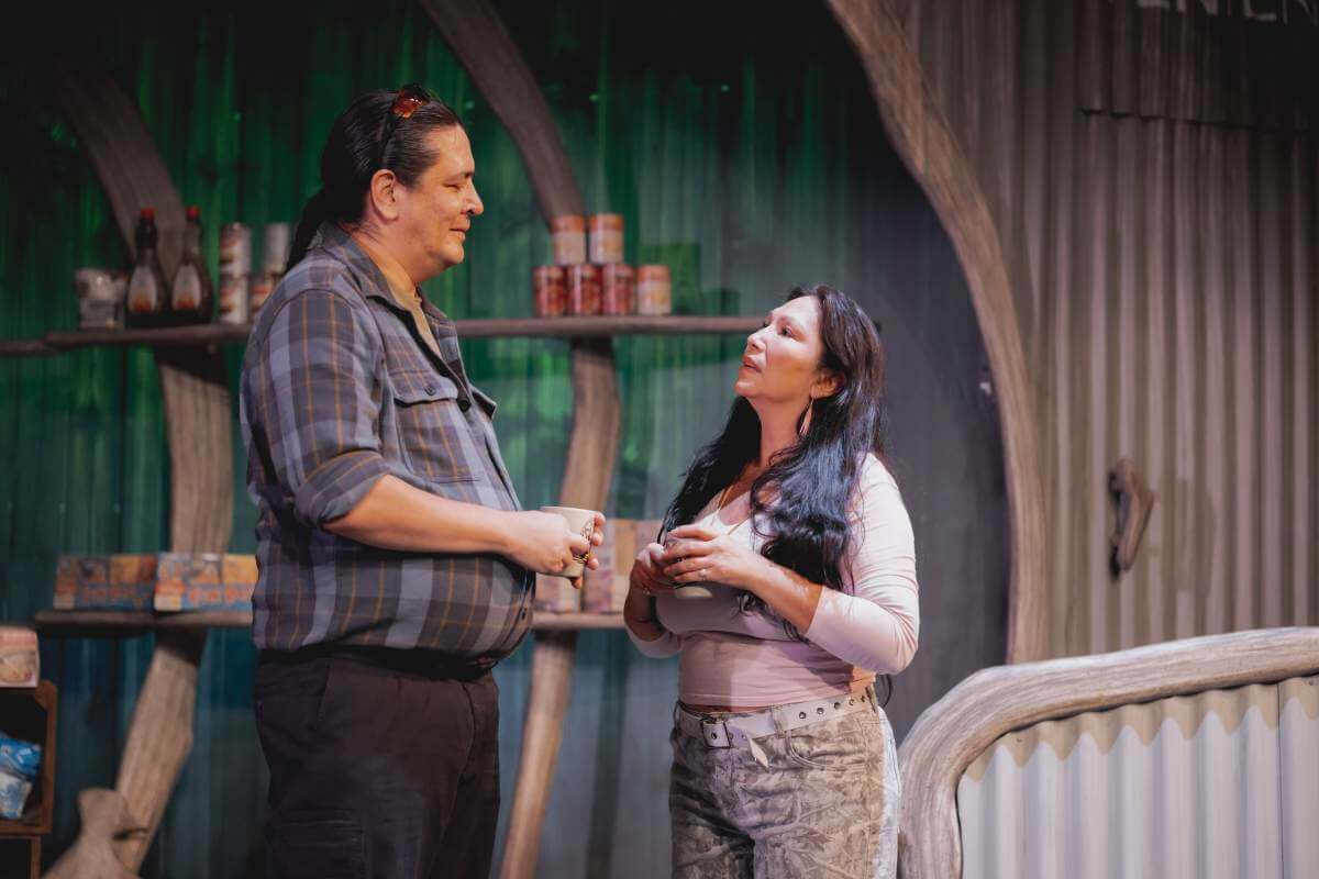 Jeremy Proulx (Uncle Chris) and Trina Moyan (Tammy) in Tarragon Theatre’s Mischief (Photo: Jae Yang)