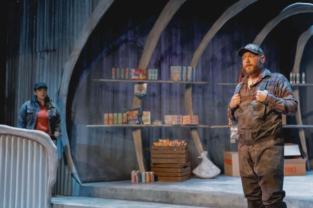 Lisa Nasson (Brooke) and Devin MacKinnon (Fisherman Fred) in Tarragon Theatre’s Mischief (Photo: Jae Yang)