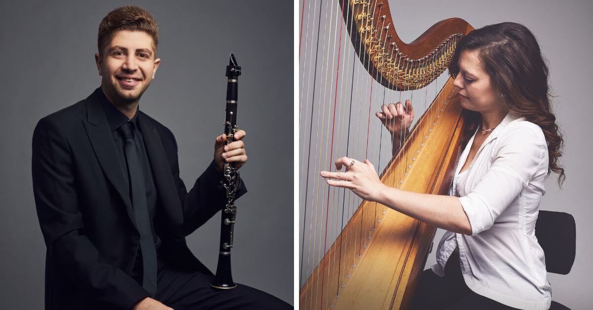 L: TSO Principal Clarinet Eric Abramowitz; TSO harpist Heidi Elise Bearcroft (Photos courtesy of the TSO)