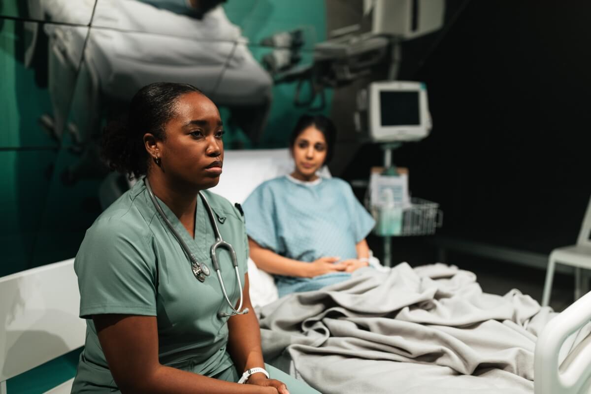 Antonette Rudder and Sarena Parmar in The Surrogate by playwright Mohsin Zaidi at Crows Theatre (Photo: Kendra Epik Photography)
