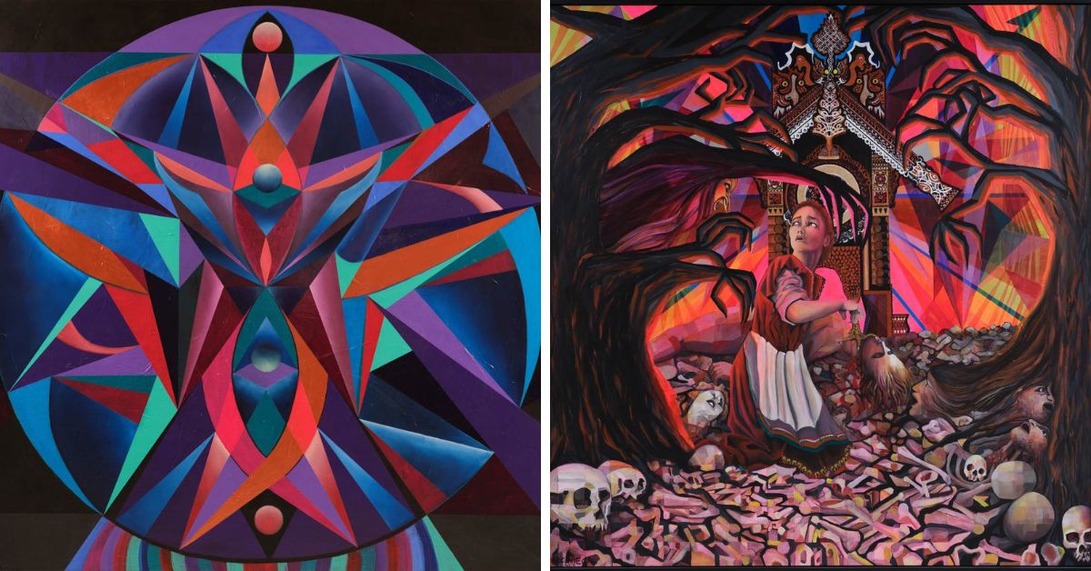 Paintings by Paula Arciniega inspired by Mussorgsy’s Pictures at an Exhibition: Promenade II (L); Baba Yaga (R) (Photo courtesy of Paula Arciniega) 