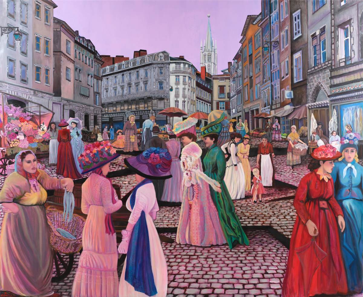 Marketplace in Limoges, a painting by artist Paula Arciniega, inspired by Mussorgsy’s Pictures at an Exhibition (Photo courtesy of Paula Arciniega) 