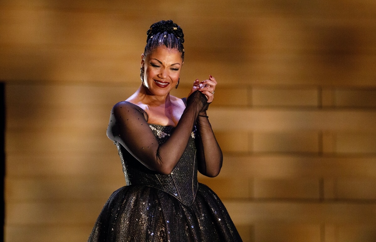 Measha Brueggergosman-Lee costumed as Geneviève in Opera Atelier's new production of Debussy's Pelléas et Mélisande. Costume design by Michael Gianfrancesco (Photo: Bruce Zinger)