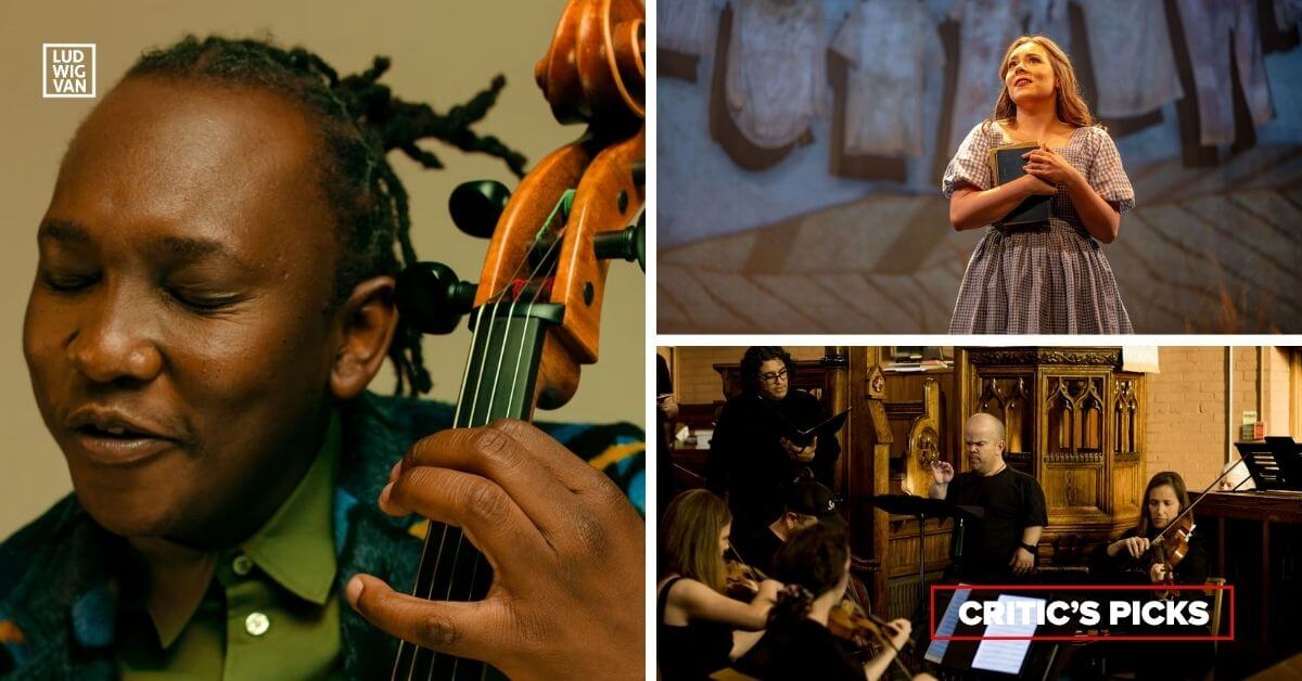 L-R (clockwise): Cellist Abel Selaocoe (Photo courtesy of the artist): Soprano Emily Rocha (Photo: Laurie Moss); the Trinity Bach Project (Photo courtesy of the artists)