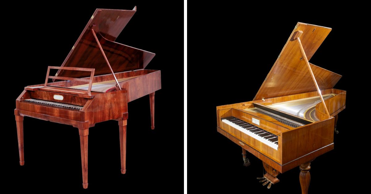 L: An original Viennese Rosenberger fortepiano (ca. 1800); An original Viennese Graf fortepiano (1835) (Photos courtesy of Céleste Music)