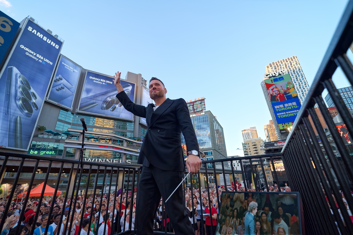 Jean-Sébastien Vallée directs Beethoven's 9th from Toronto's Sankofa Square (Photo courtesy of Luminato Festival)