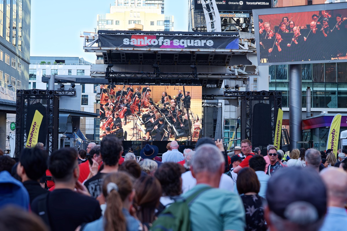 Jean-Sébastien Vallée directs Beethoven's 9th from Toronto's Sankofa Square (Photo courtesy of Luminato Festival)
