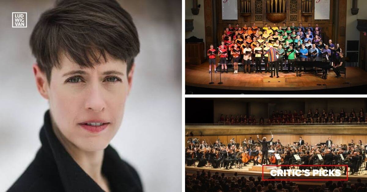 L-R (clockwise): Composer Cecilia Livingston (Photo courtesy of the artist); Forte — Toronto Gay Men’s Chorus (Photo courtesy of Forte); Gustavo Gimeno conducts the Toronto Symphony Orchestra & Toronto Mendelssohn Choir (Photo courtesy of the TSO)