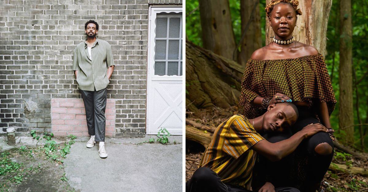 L: Artist Anthony Gebrehiwot (Photo courtesy of the artist); R: From Boys to Men (6). Photograph (mounted on Sintra) Models: Jordon Campbell, Zubaida Zang (Photo: Anthony Gebrehiwot)