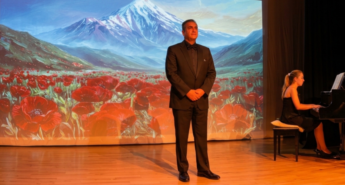 Farshid Tabloie sings “Everlasting Land” by composer Remo Giazotto with pianist Asal Irnmehr (Photo courtesy of Cultureland Opera Collective)