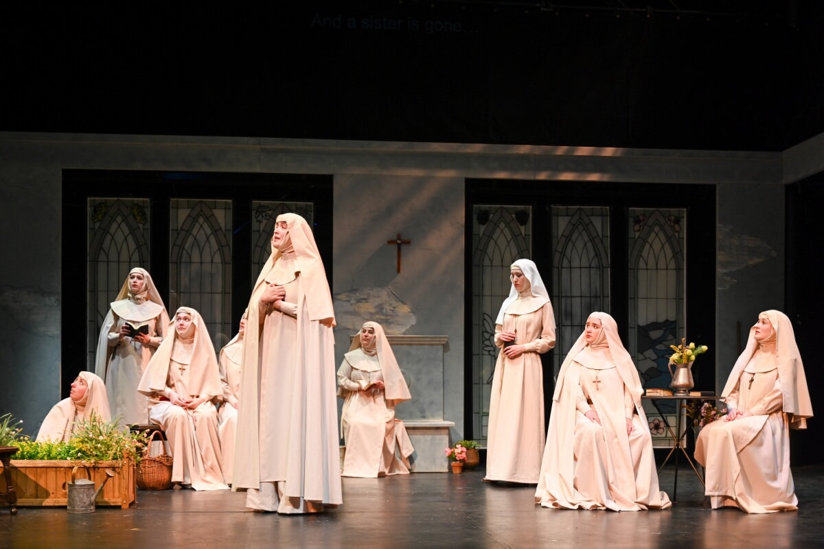 From Opera 5’s production of Puccini’s Suor Angelica Left to Right: Suor Angelica: Rachel Krehm; La Badessa: Michal Aloni; Suor Dolcina: Hannah Mikita; Suor Genoveiffa: Patricia Wrigglesworth; La Maestra delle Novizie: MacKenzie Sechi; Suor Caterina: Daniela Agostino; Una Novitzia: Elizabeth Fast; La Zelatrice: Angélique Brown; Suor Lucilla: Kate Fogg (Photo: Emily Ding Photography)