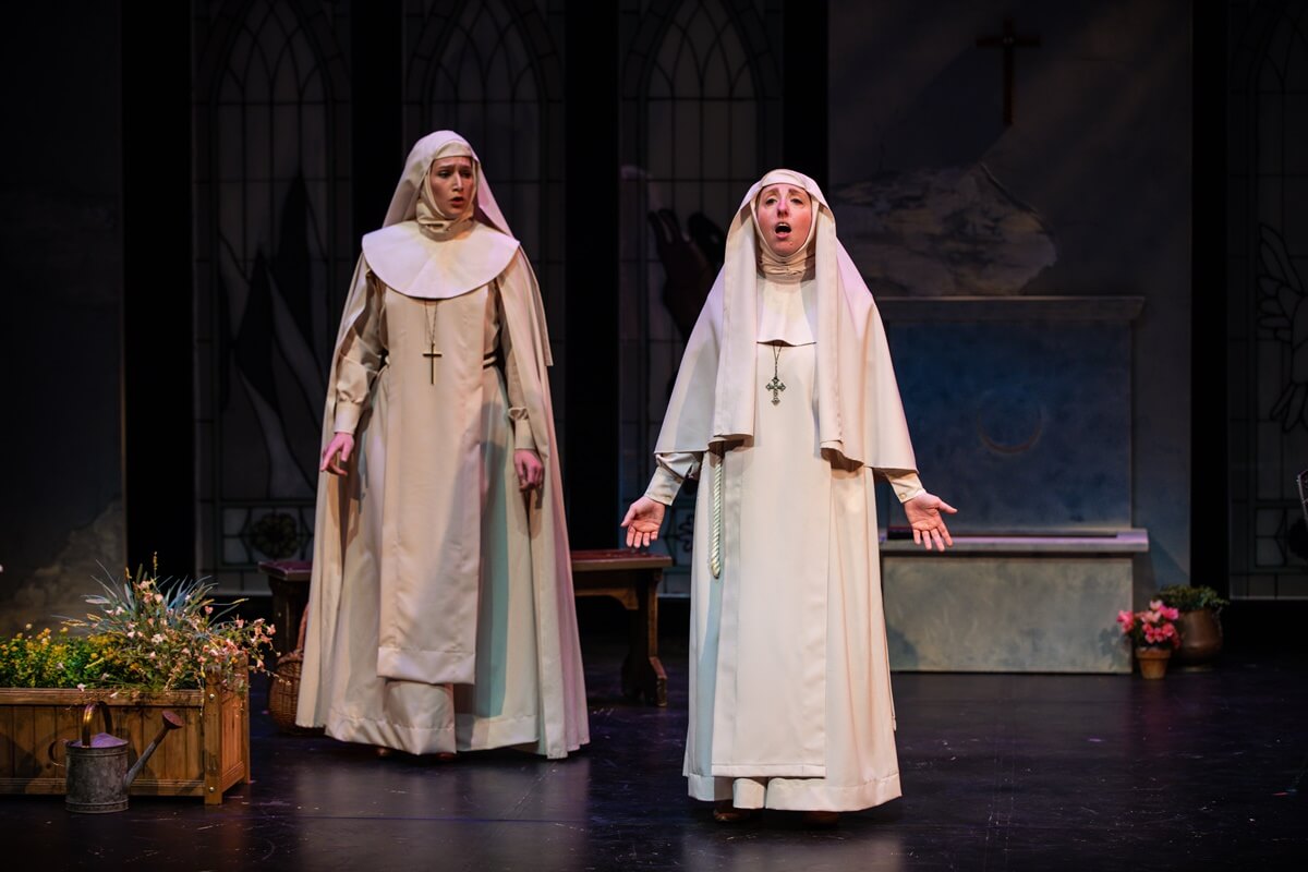Puccini's Suor Angelica, presented by Opera 5, Left to Right: La Badessa: Michal Aloni; Suor Angelica: Rachel Krehm (Photo: Emily Ding Photography)