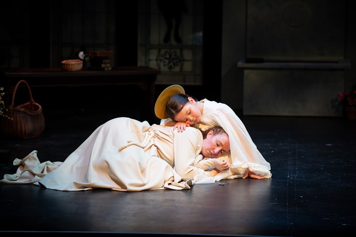 Puccini's Suor Angelica, presented by Opera 5, Left to Right: Suor Angelica: Rachel Krehm; Il bambino: Keira Beasley (Photo: Emily Ding Photography)