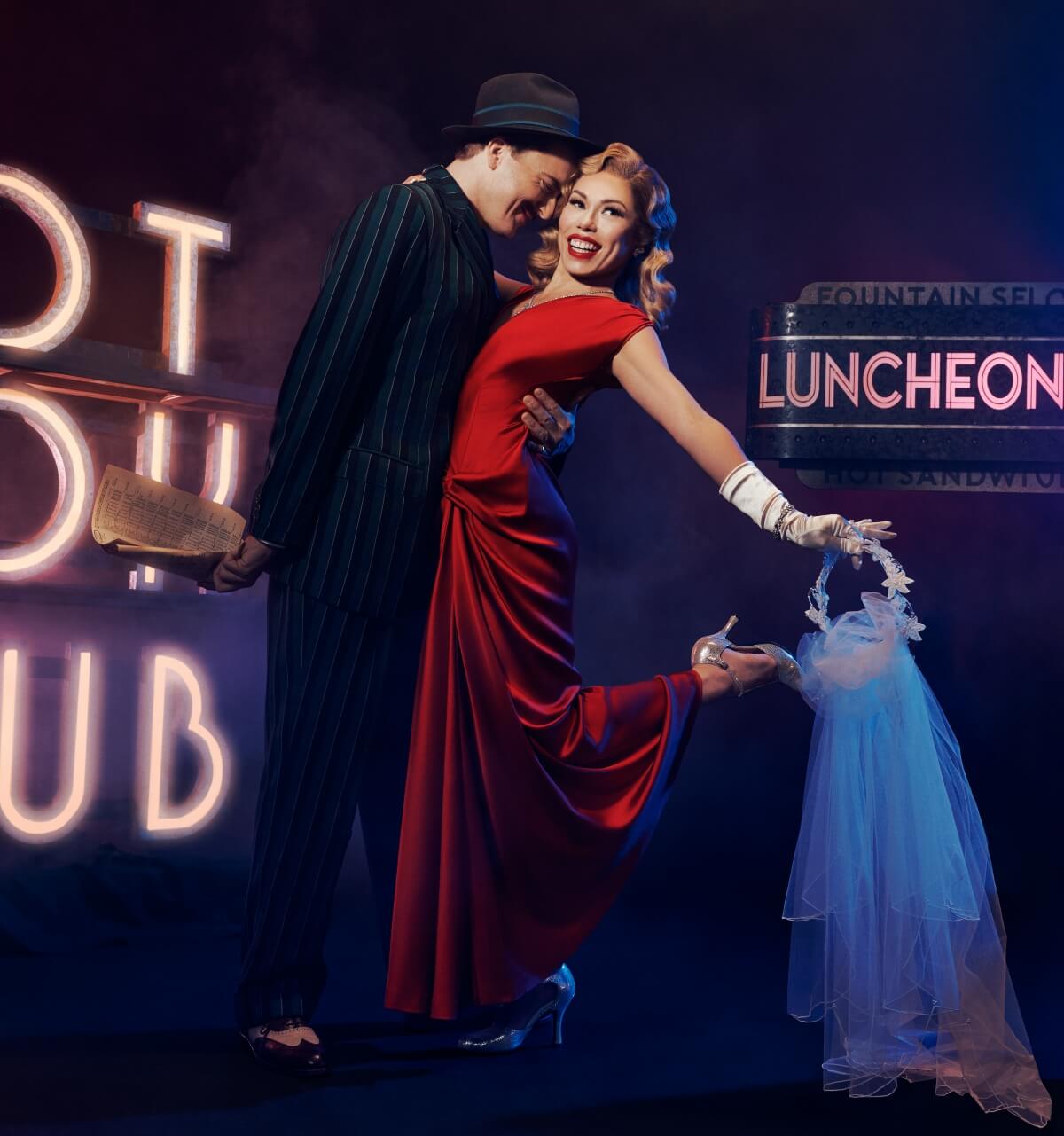 L-R: Mark Uhre as Nathan Detroit and Jennifer Rider-Shaw as Miss Adelaide, Guys and Dolls. Stratford Festival 2026 (Photo: Dariane Sanche)