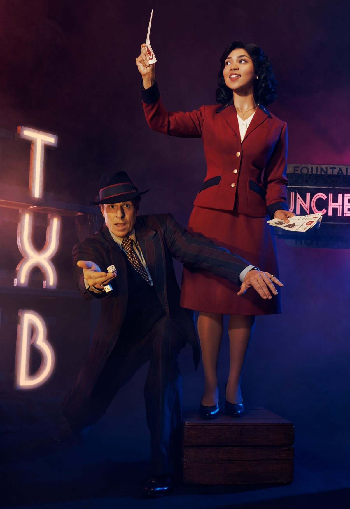L-R: Dan Chameroy as Sky Masterson and Olivia Sinclair-Brisbane as Sarah Brown, Guys and Dolls. Stratford Festival 2026 (Photo: Dariane Sanche)